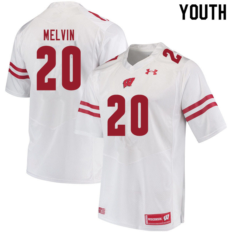 Youth #20 Semar Melvin Wisconsin Badgers College Football Jerseys Sale-White